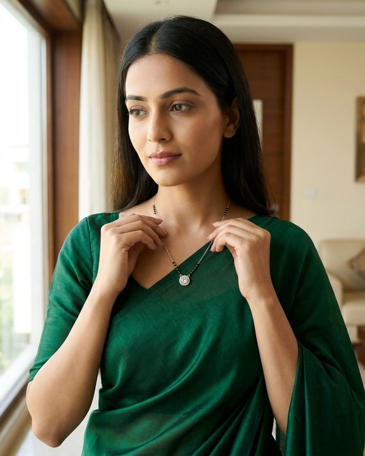 Silver-Plated Round CZ Pendant Mangalsutra