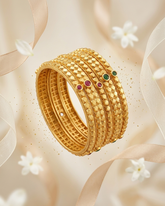 Elegant Brass Bangles with One Gram Gold Plating ÔøΩ Set of 6