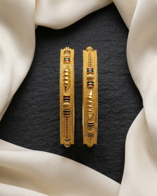 Traditional Brass Gold Bangles Set with Meenakari Accents ÔøΩ High-Durability Polish Daily Wear Kada