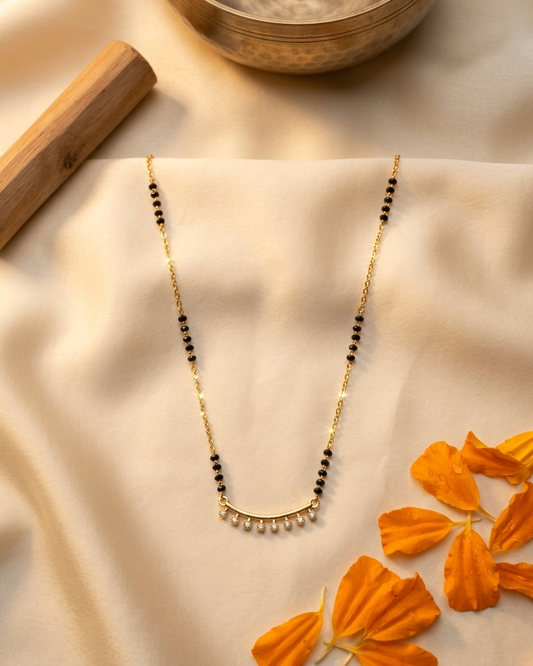 Gold-Plated Curved Bar Mangalsutra with CZ Drops