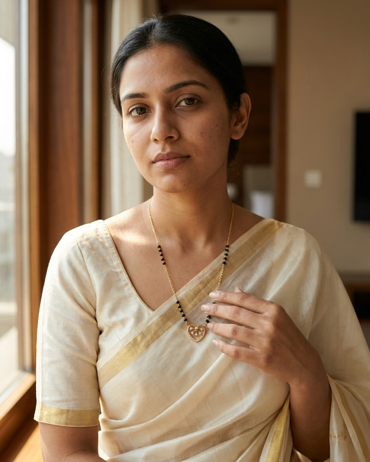 Gold-Plated Heart Pendant Mangalsutra with Black Beads