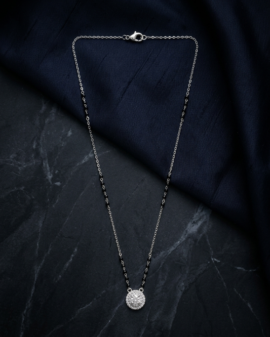 Silver-Plated Round CZ Pendant Mangalsutra