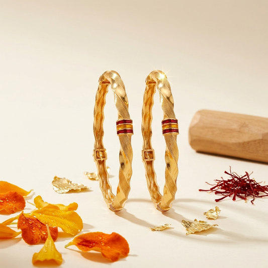 Elegant Brass Daily Wear Bangles ÔøΩ Set of 2 Twisted Gold-Plated Kada Bangles
