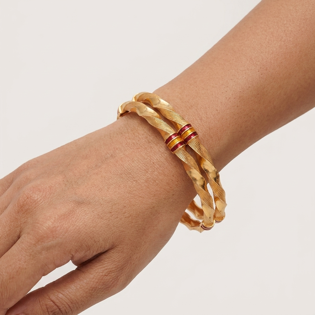 Elegant Brass Daily Wear Bangles ÔøΩ Set of 2 Twisted Gold-Plated Kada Bangles