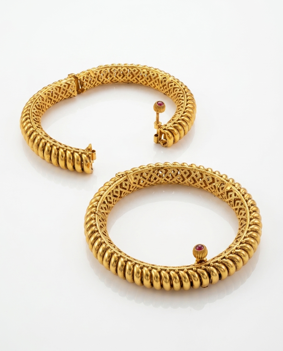 Premium Copper Antique Gold-Plated Screw-Open Kada Bangle Set of 2