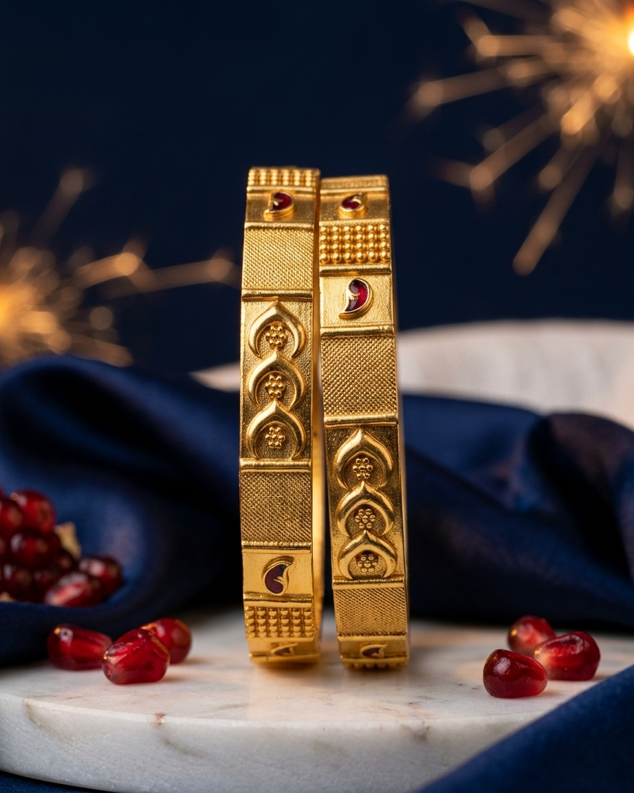 Traditional Brass Gold Bangles Set with Meenakari Accents ÔøΩ High-Durability Polish Daily Wear Kada