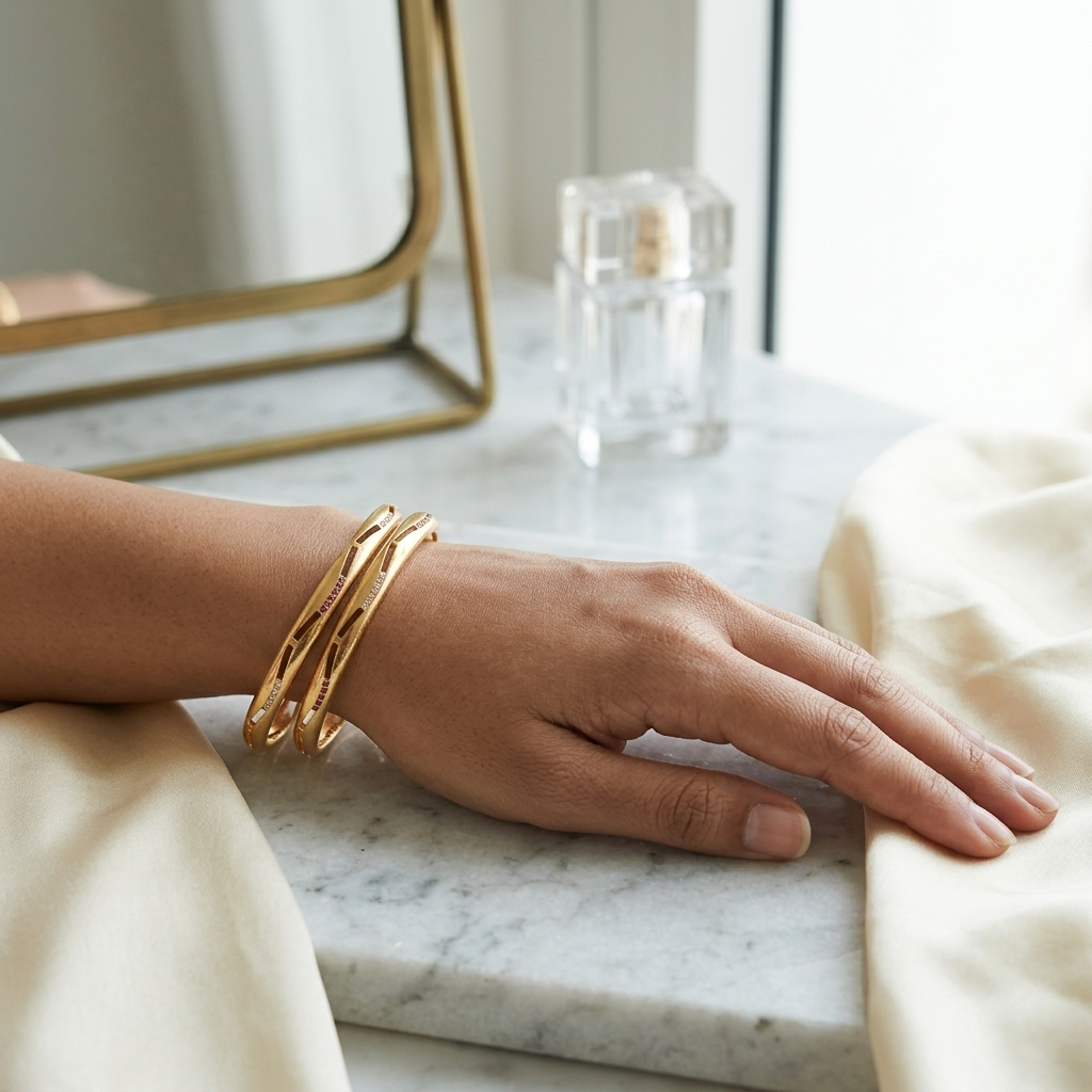 Elegant Brass Daily Wear Bangles with Ruby & White Stone Accents - Set of 2