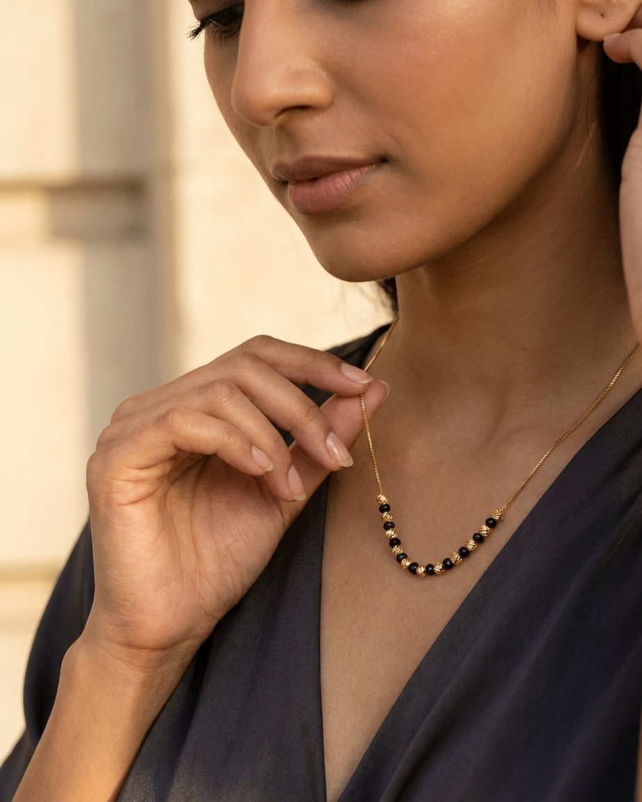 Gold-Plated Alternating Bead Mangalsutra