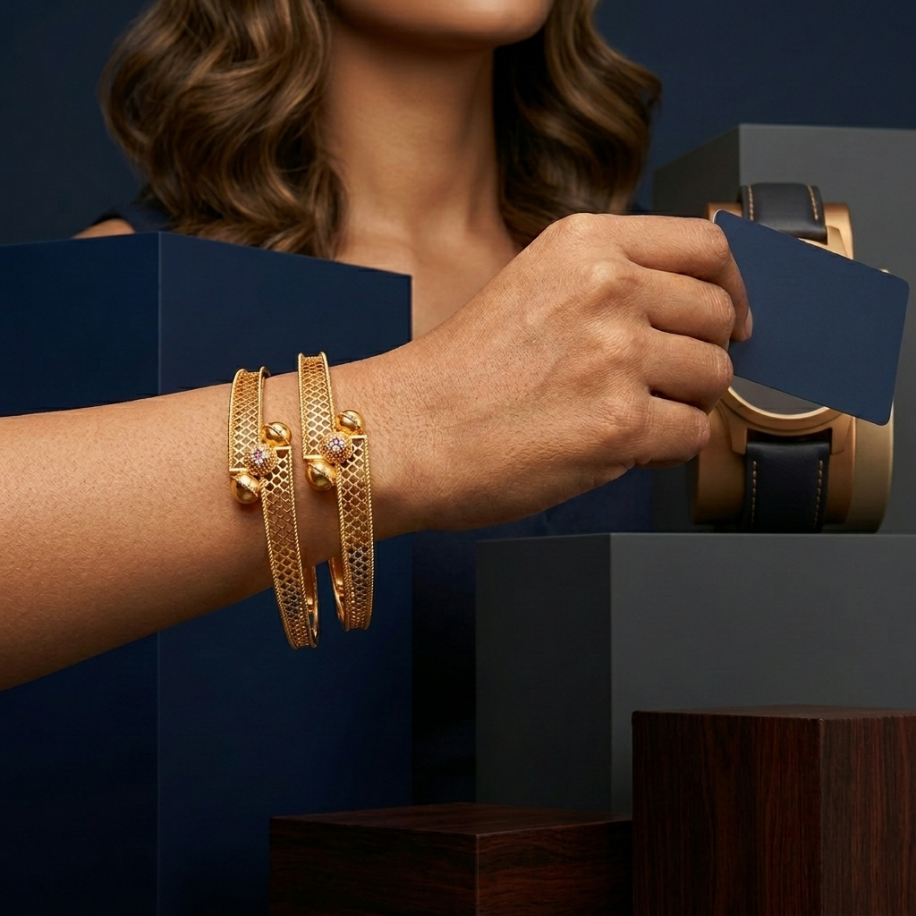 The Aura Filigree Bangle Set (Set of 2) ÔøΩ Handcrafted Gold Kada with Ruby Accents