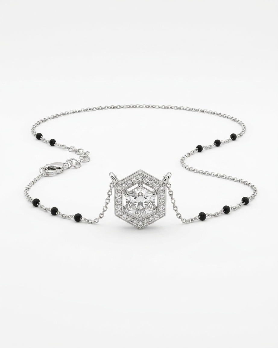 Modern Rhodium-Plated Hexagon Halo Mangalsutra