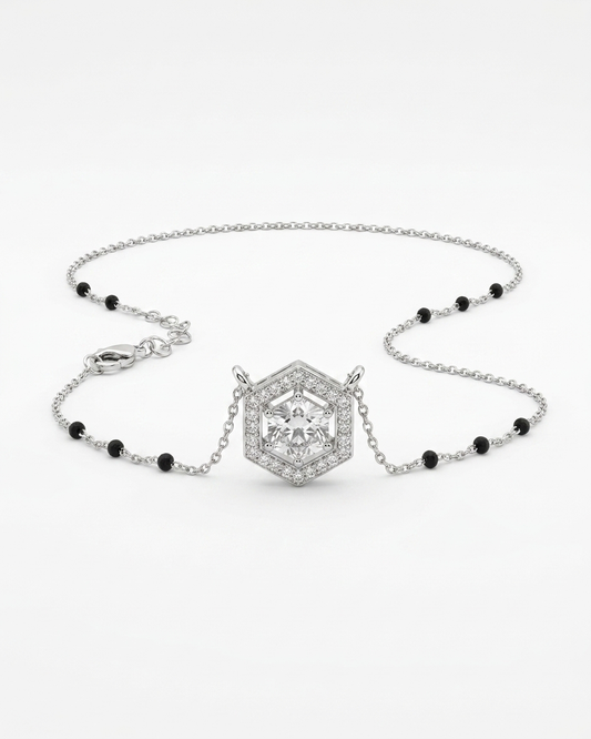 Modern Rhodium-Plated Hexagon Halo Mangalsutra