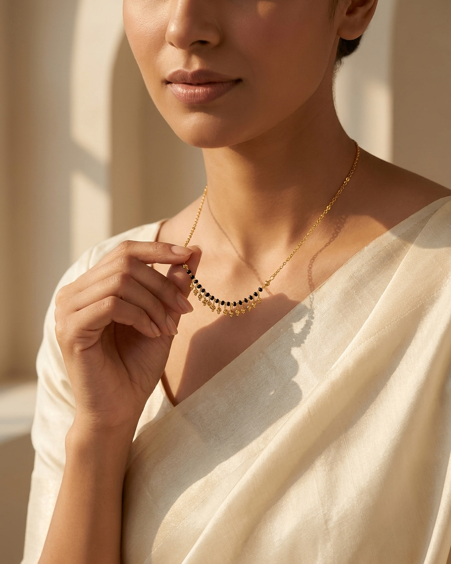 Traditional Black Bead Chain with Gold Fringe