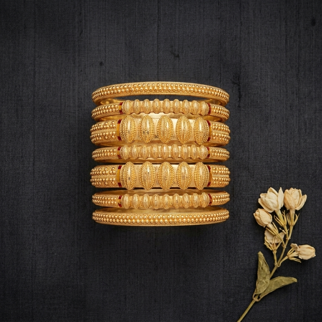 Elegant Brass Gold-Toned Textured Bangle Set ÔøΩ Durable Daily Wear Classic Kada Bangles