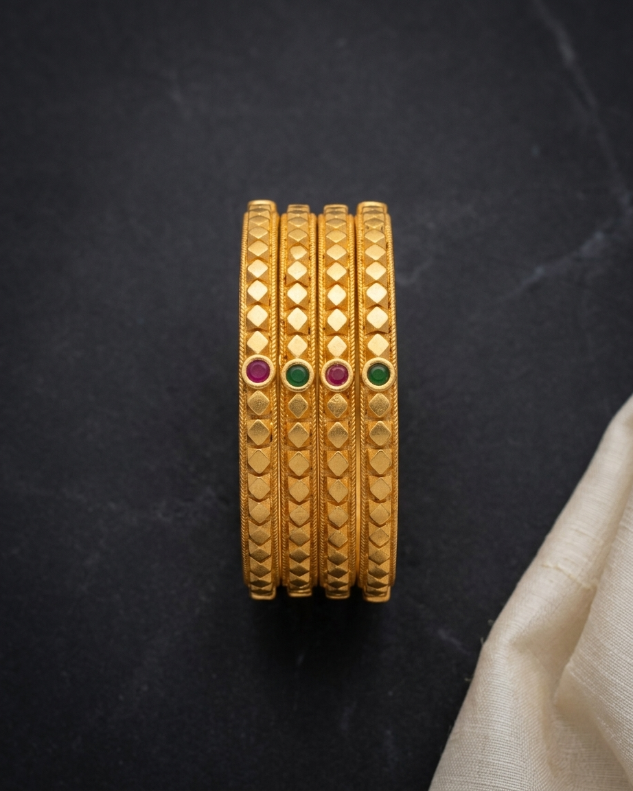 Elegant Brass Bangles with One Gram Gold Plating ÔøΩ Set of 4
