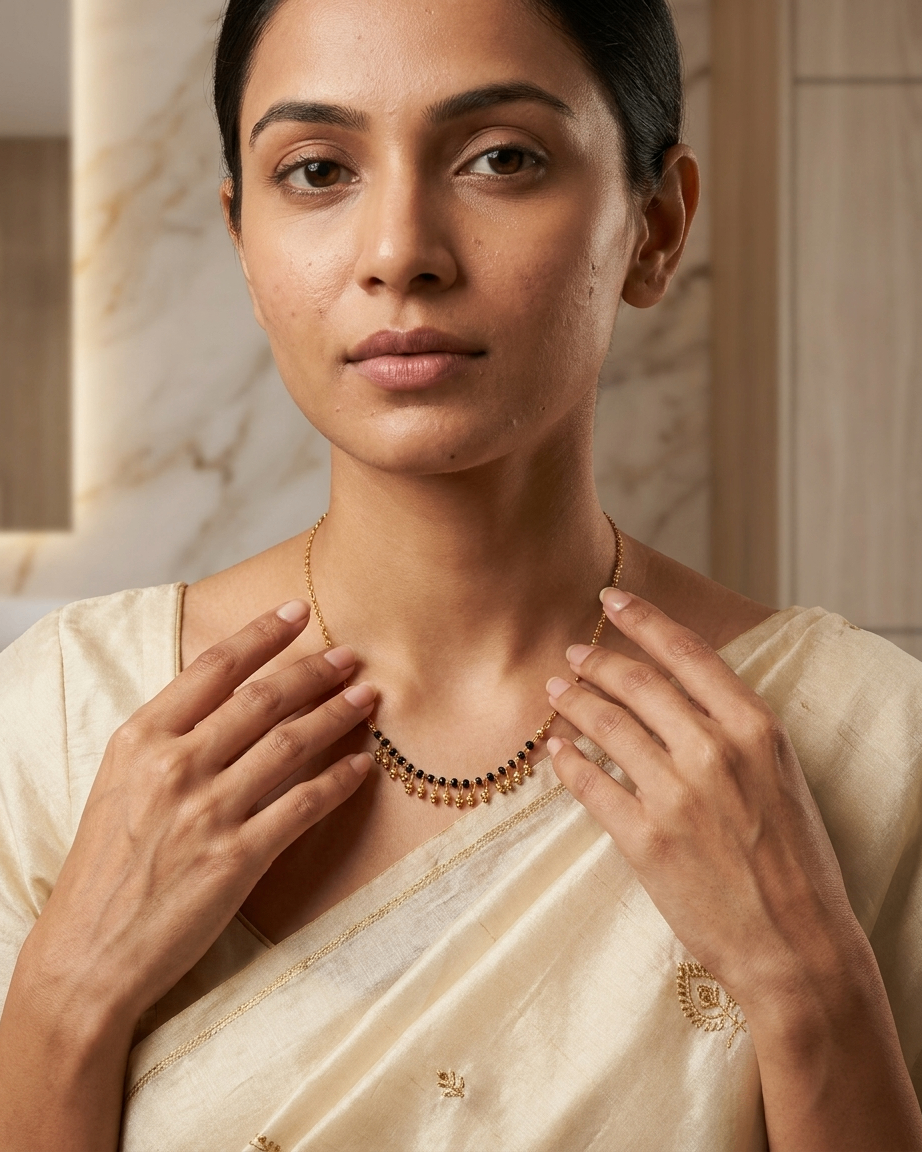 Traditional Black Bead Chain with Gold Fringe