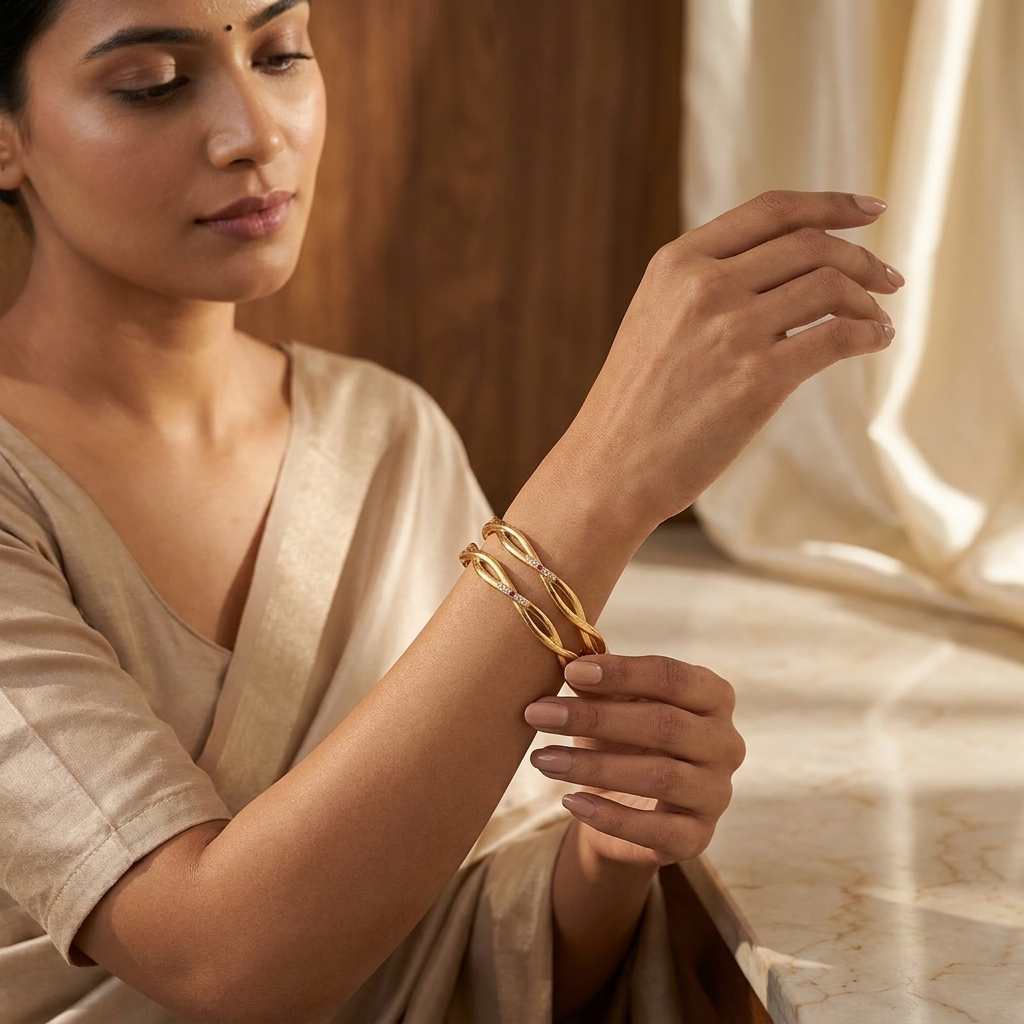 Elegant Gold Twisted Bangles Set of 2 ÔøΩ Stackable Wave Cuff Bracelets with Pave Accents