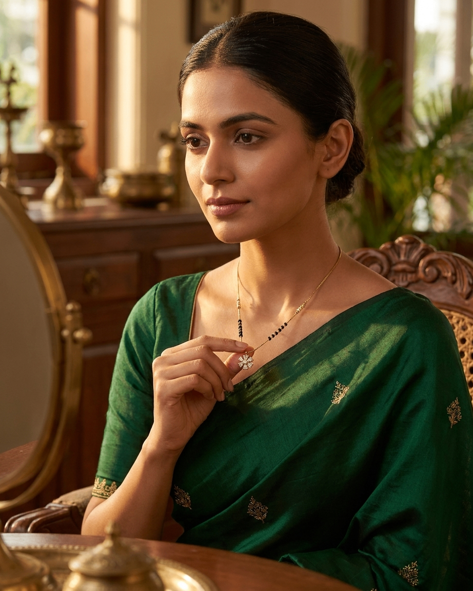 Gold-Plated Floral Mangalsutra with Traditional Black Beads