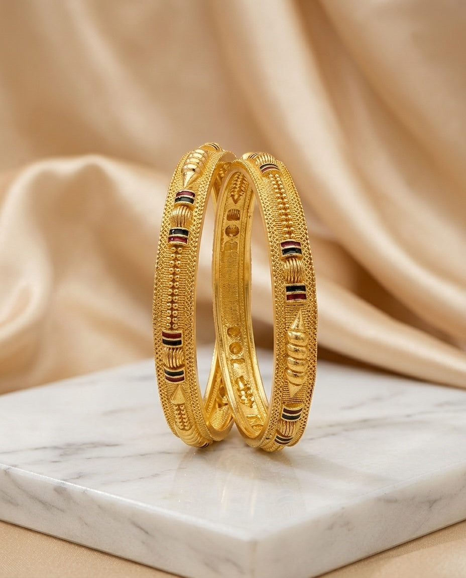 Traditional Brass Gold Bangles Set with Meenakari Accents ÔøΩ High-Durability Polish Daily Wear Kada