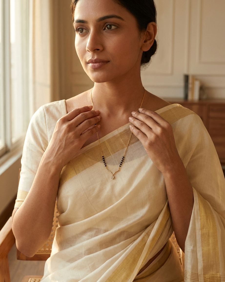 Gold-Plated V-Curve Mangalsutra with Floral CZ Pendant