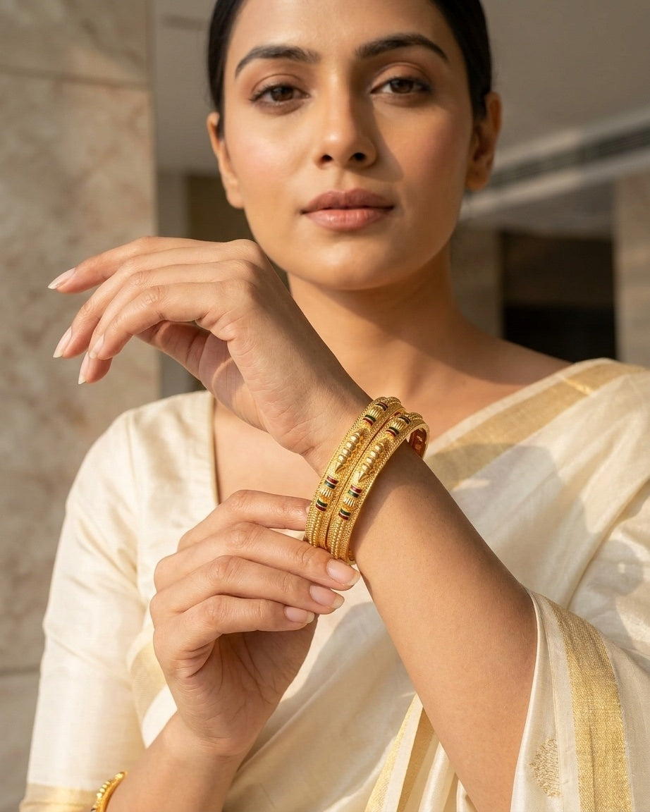Traditional Brass Gold Bangles Set with Meenakari Accents ÔøΩ High-Durability Polish Daily Wear Kada