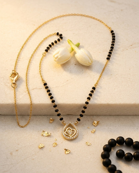 Gold-Plated Long Mangalsutra with Teardrop Diamond Pendant
