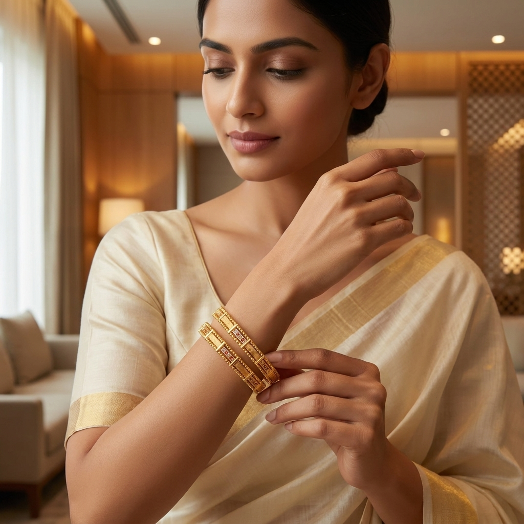 Exquisite Gold-Toned Floral Kada Bangles (Set of 2) ÔøΩ Premium Festive Ethnic Jewelry