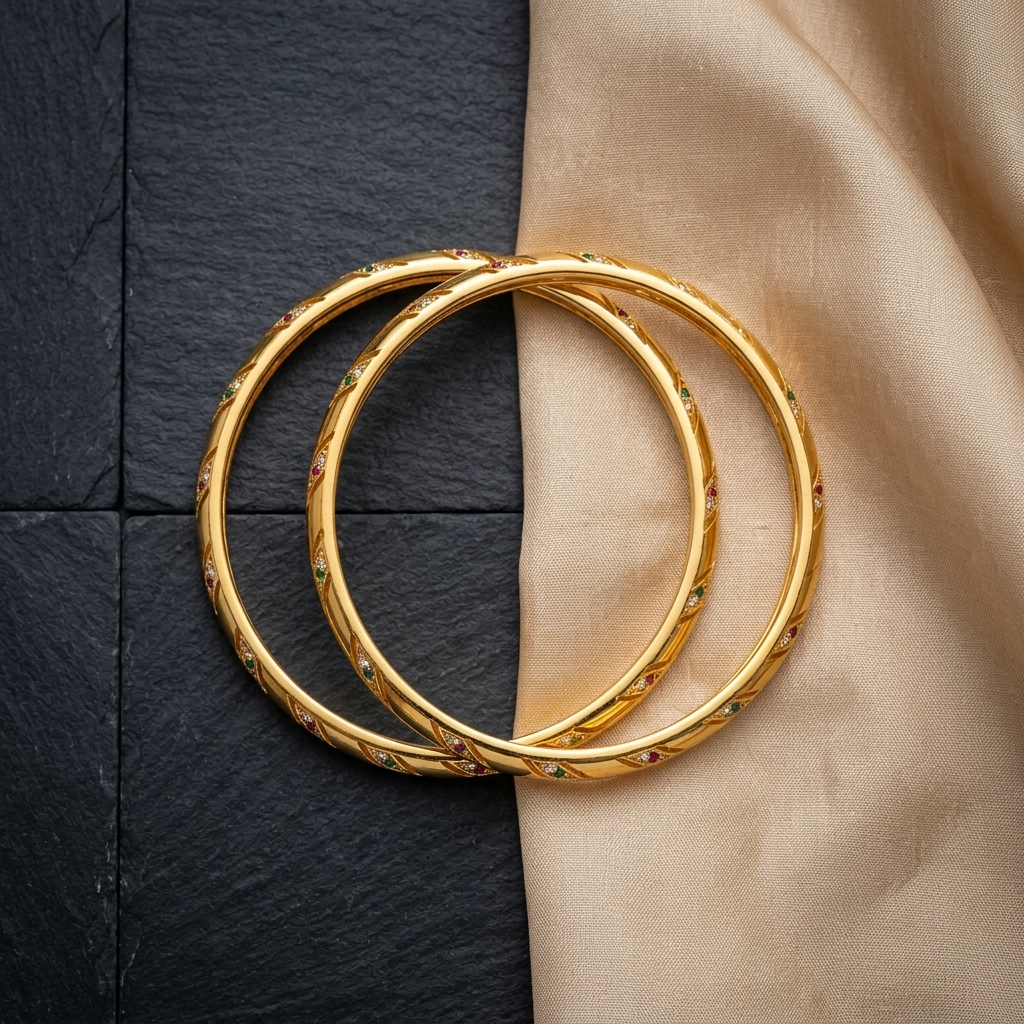 The Aura Multi-Stone Spiral Bangles (Set of 2) ÔøΩ  Gold Finish