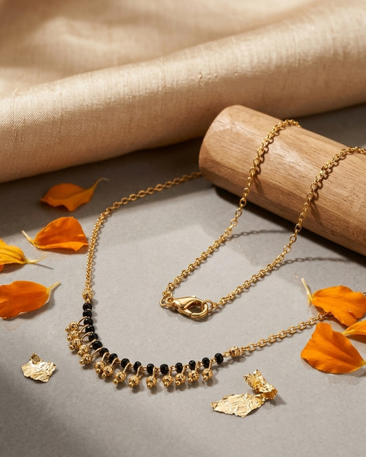 Traditional Black Bead Chain with Gold Fringe