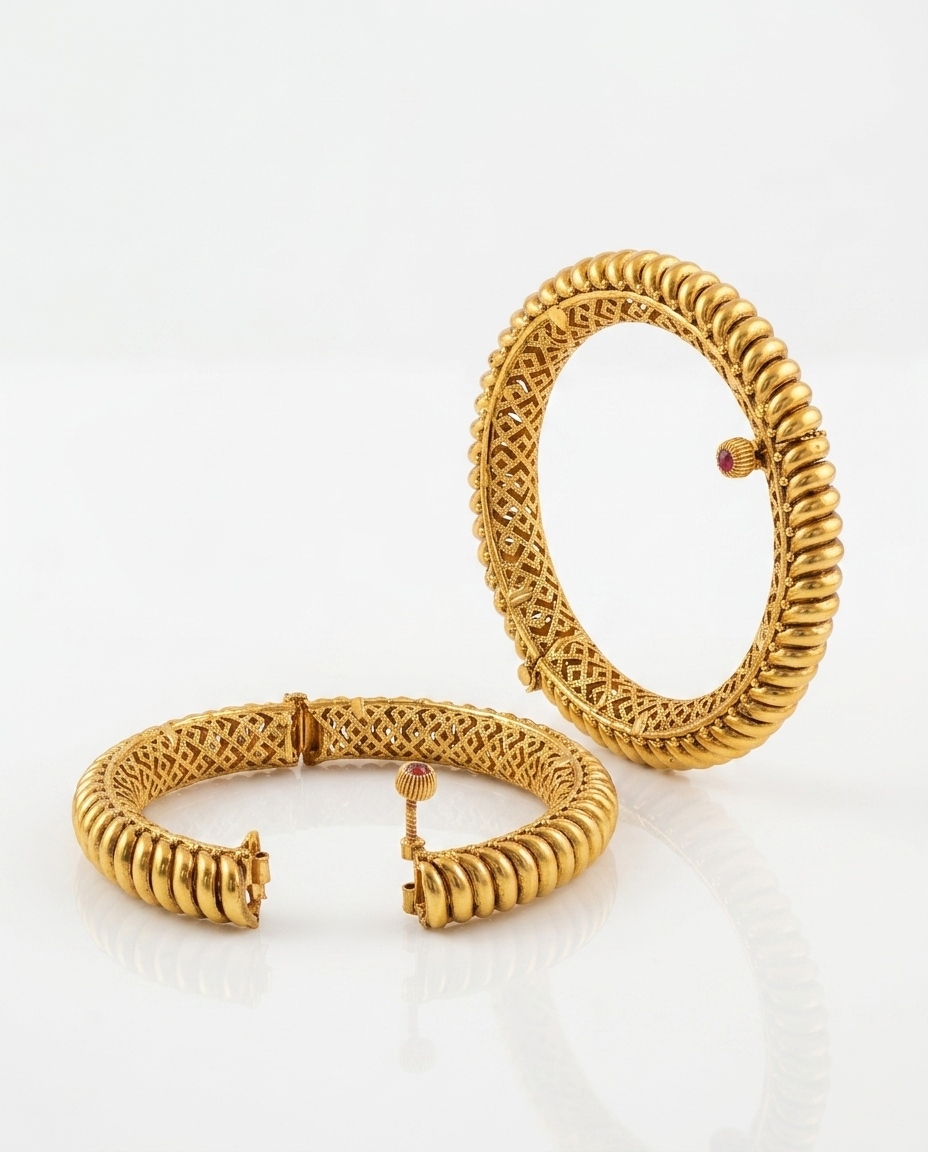 Premium Copper Antique Gold-Plated Screw-Open Kada Bangle Set of 2