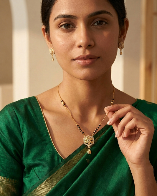 Gold-Tone Brass Hexagon Pendant Mangalsutra | 18-Inch Daily Wear