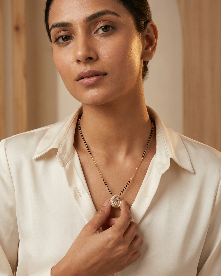 Gold-Plated Teardrop CZ Mangalsutra