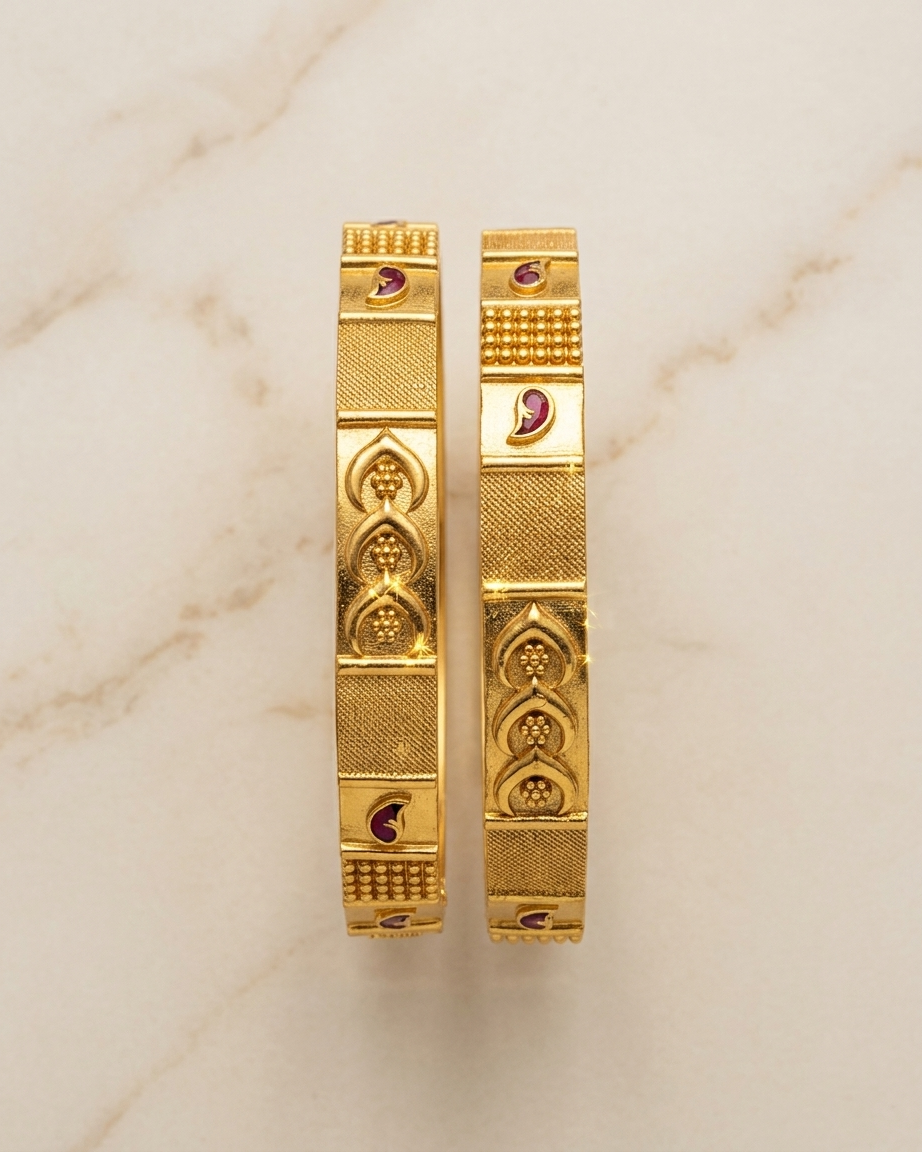 Traditional Brass Gold Bangles Set with Meenakari Accents ÔøΩ High-Durability Polish Daily Wear Kada