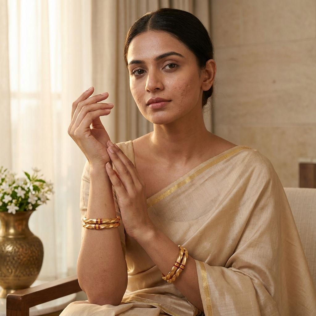 Elegant Brass Daily Wear Bangles ÔøΩ Set of 2 Twisted Gold-Plated Kada Bangles