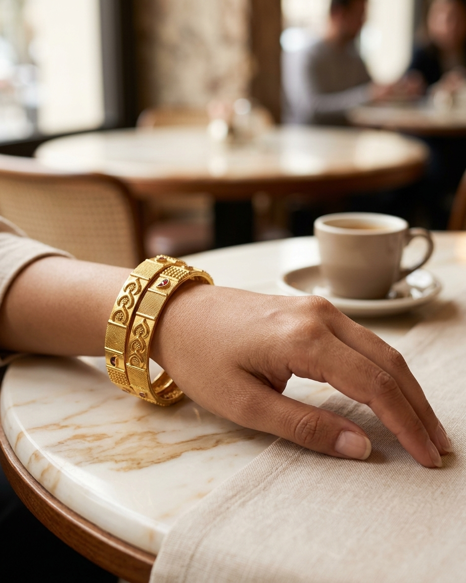 Traditional Brass Gold Bangles Set with Meenakari Accents ÔøΩ High-Durability Polish Daily Wear Kada