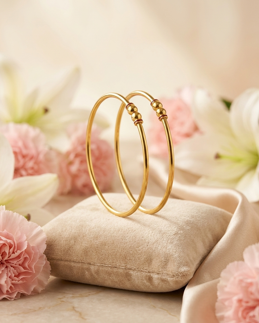 Traditional Daily Wear Gold Plated Thin Kada Bangles - Set of 2 with Maroon Enamel Accents