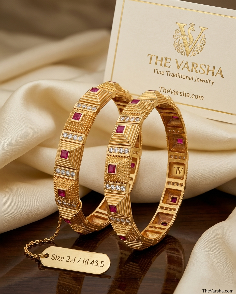 Royal Ruby & Gold Geometric Bangles