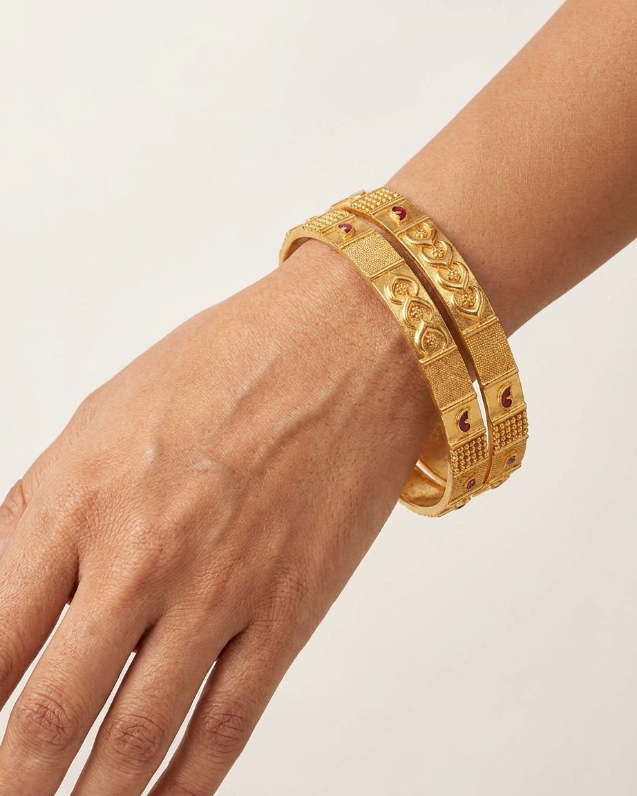 Traditional Brass Gold Bangles Set with Meenakari Accents ÔøΩ High-Durability Polish Daily Wear Kada
