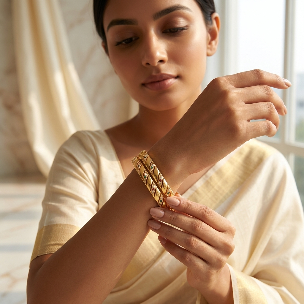 The Aura Multi-Stone Spiral Bangles (Set of 2) ÔøΩ  Gold Finish
