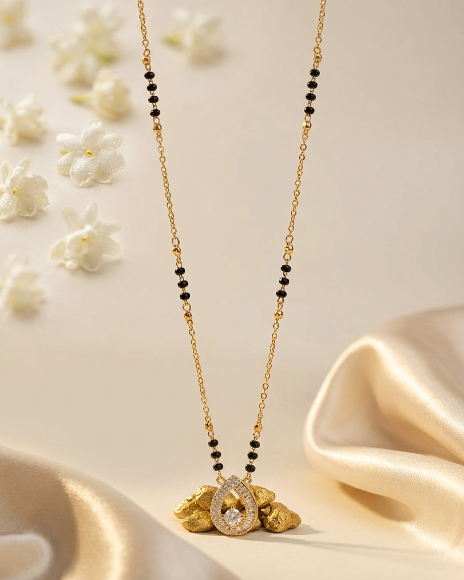 Gold-Plated Teardrop CZ Mangalsutra