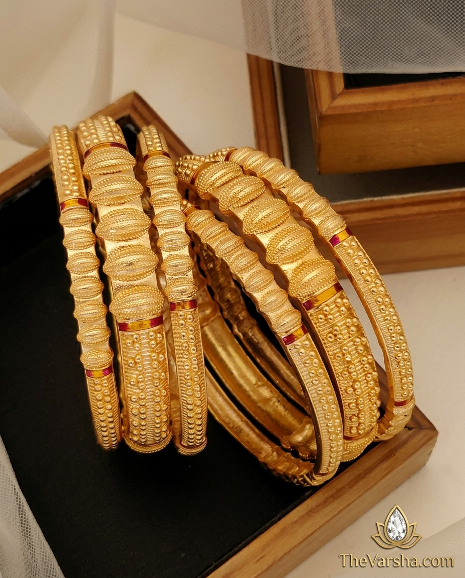 Elegant Brass Gold-Toned Textured Bangle Set ÔøΩ Durable Daily Wear Classic Kada Bangles