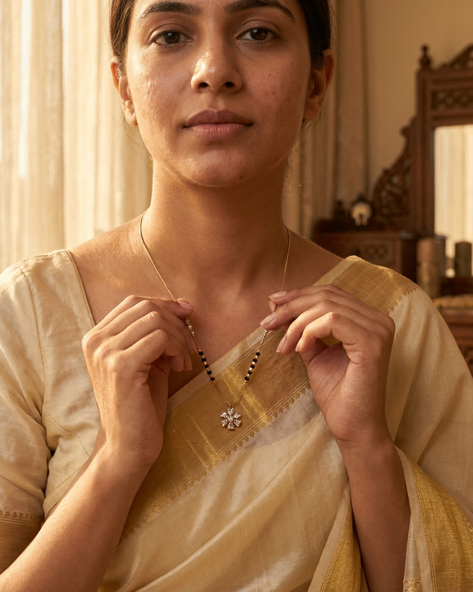 Gold-Plated Floral Mangalsutra with Traditional Black Beads