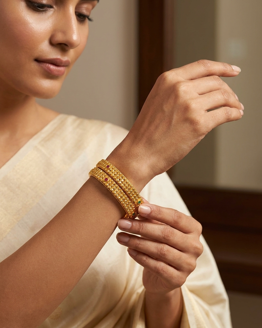 Elegant Brass Bangles with One Gram Gold Plating ÔøΩ Set of 2