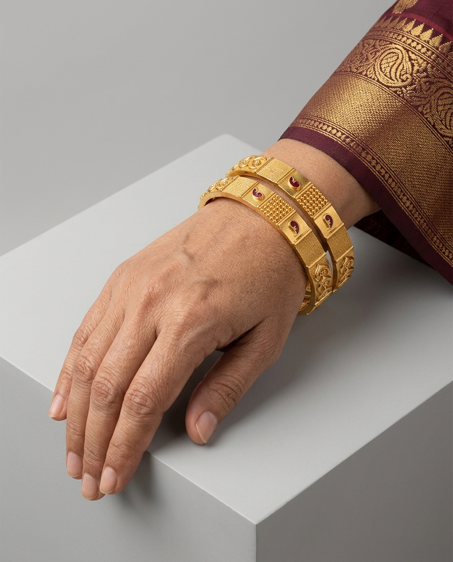 Traditional Brass Gold Bangles Set with Meenakari Accents ÔøΩ High-Durability Polish Daily Wear Kada