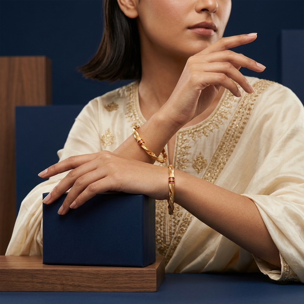 Elegant Brass Daily Wear Bangles ÔøΩ Set of 2 Twisted Gold-Plated Kada Bangles
