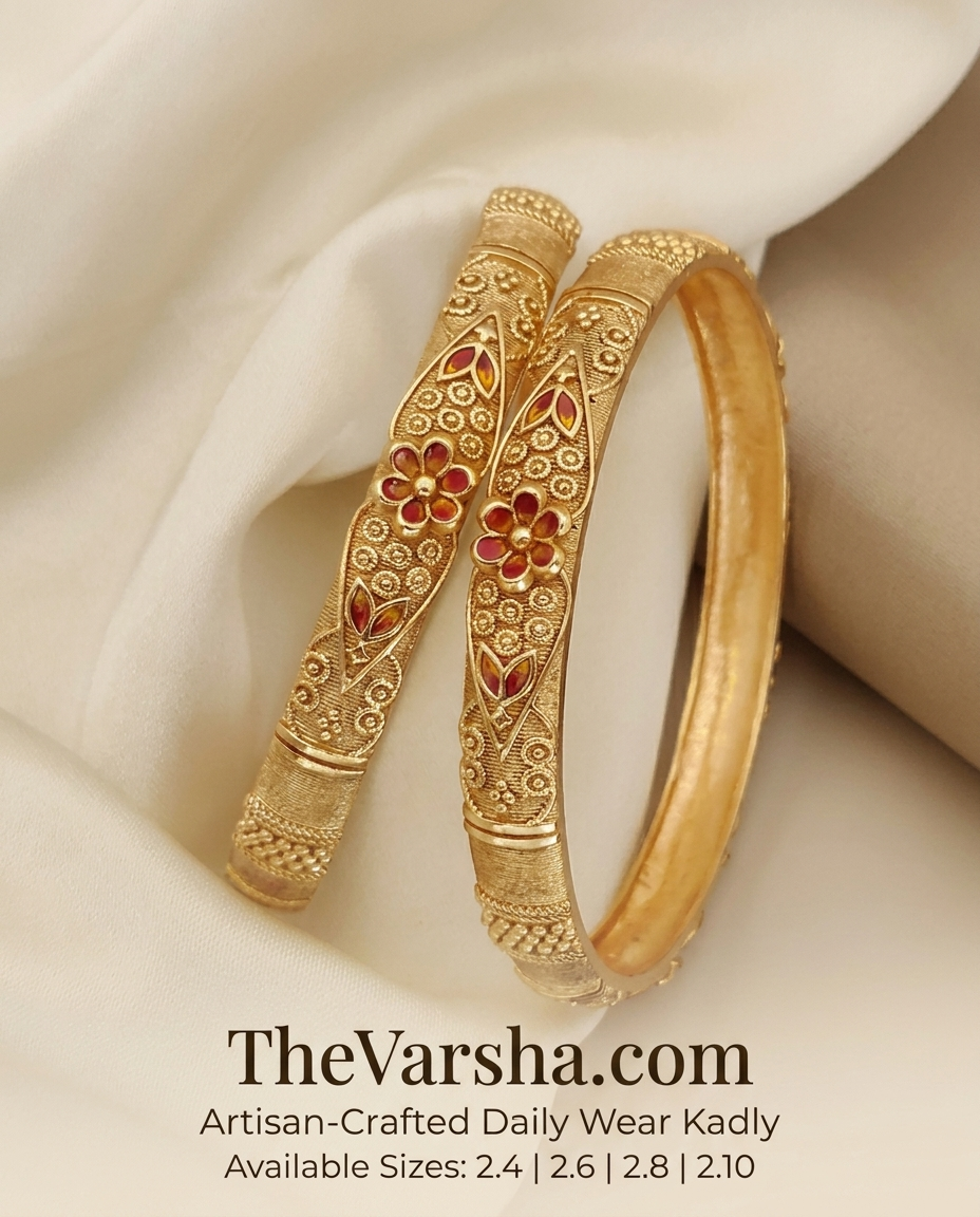 Elegant Brass Gold-Plated Daily Wear Floral Bangles (Set of 2)