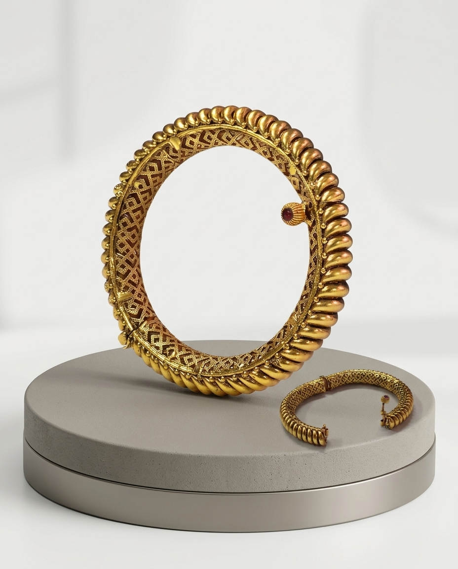 Premium Copper Antique Gold-Plated Screw-Open Kada Bangle Set of 2