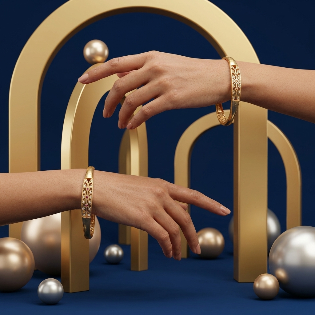 The Flora Filigree Kada Set ÔøΩ Matte Gold Bangles with Ruby and CZ Accents (Set of 2)