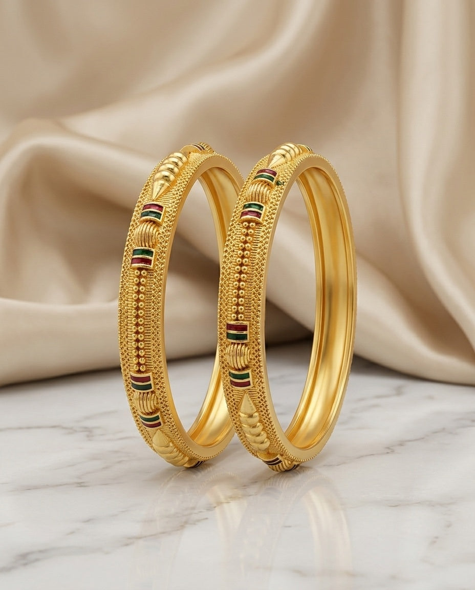 Traditional Brass Gold Bangles Set with Meenakari Accents ÔøΩ High-Durability Polish Daily Wear Kada