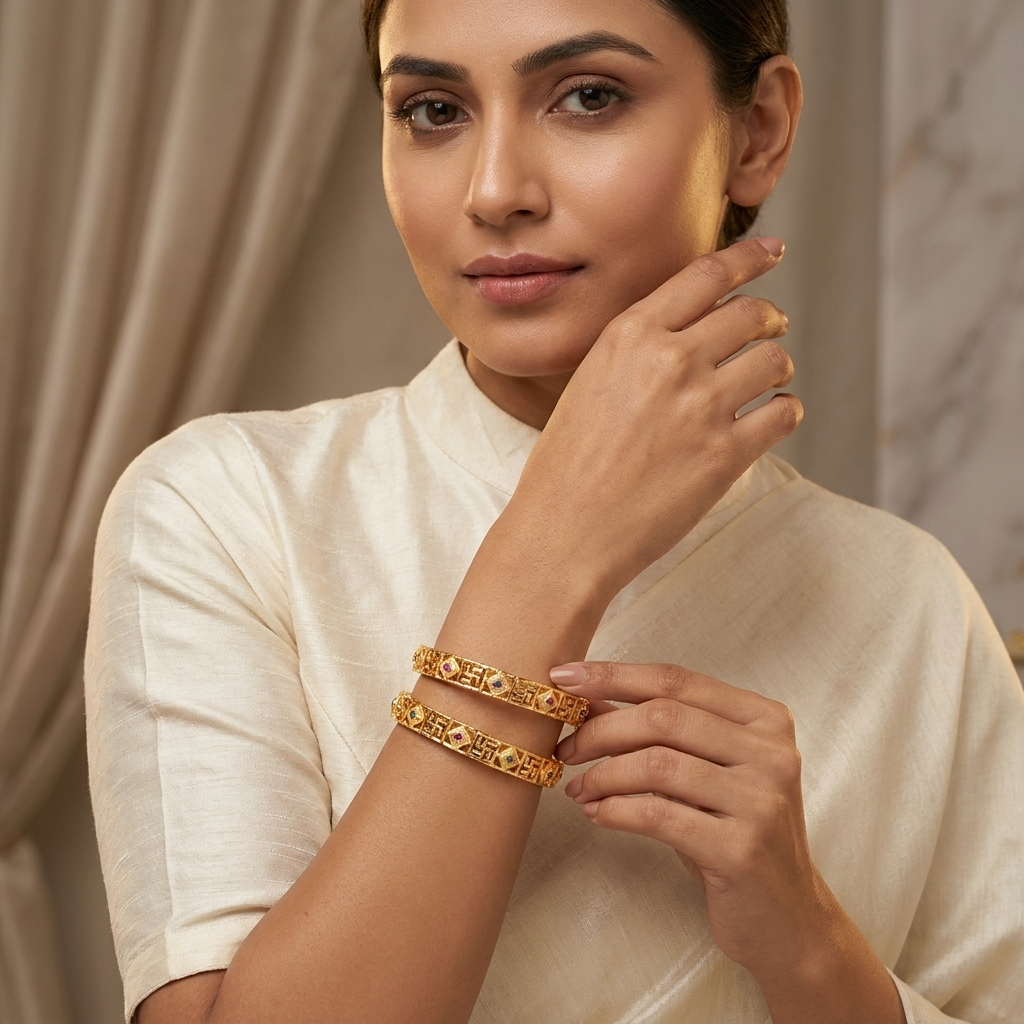1 Gram Gold Plated Traditional Bangles for Women