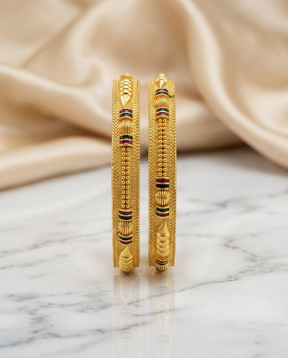 Traditional Brass Gold Bangles Set with Meenakari Accents ÔøΩ High-Durability Polish Daily Wear Kada